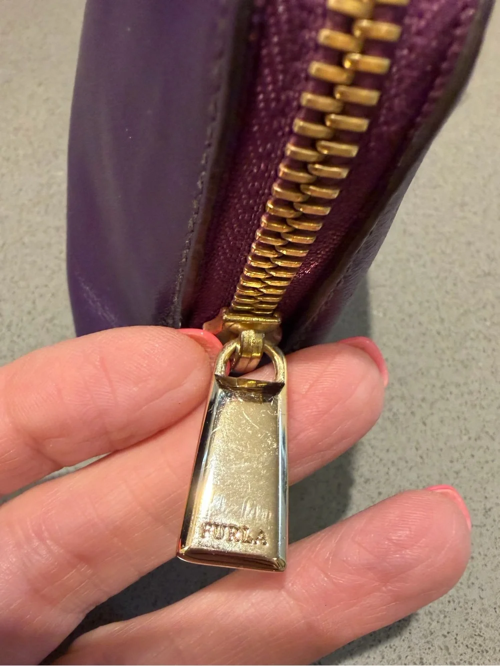 Furla Soft Purple Leather Zip Cosmetic Pouch